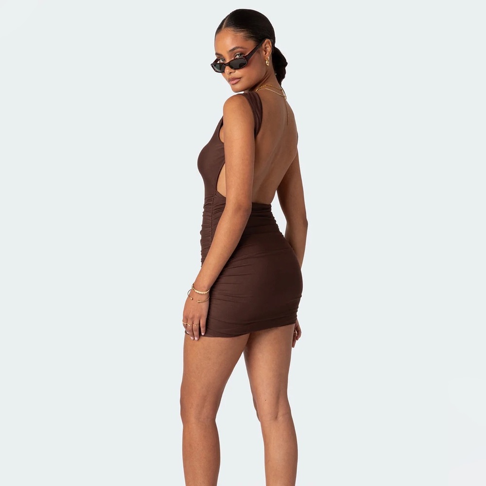 Edikted Mikey Ruched Open Back Mini Dress